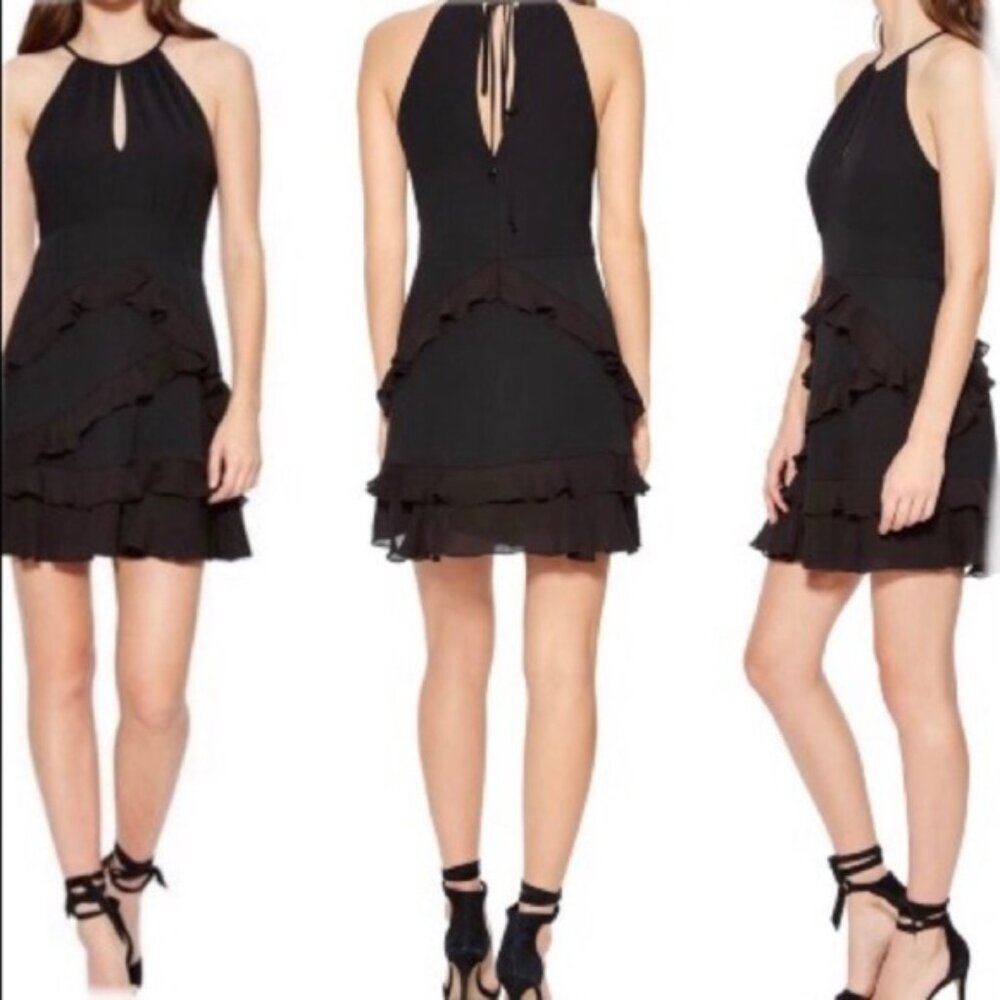 New Parker Phoenix Black Fit Flare Sleeveless Ruffled Mini Dress 4